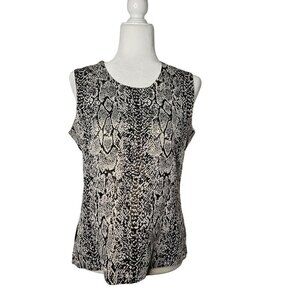Misook Sleeveless Snake Skin Print Luxury Tank Top Small B&W  Metallic Mob Wife